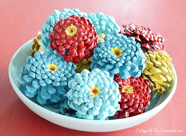 Pinecone flowers in a bowl