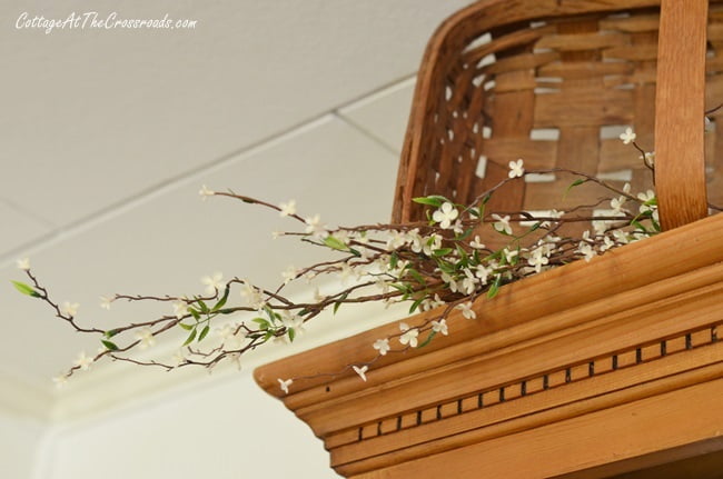 Spring blossoms on top of a pine cupboard on a spring tour