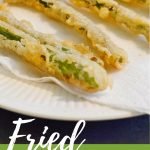 Beer battered fried asparagus with a spicy dipping sauce