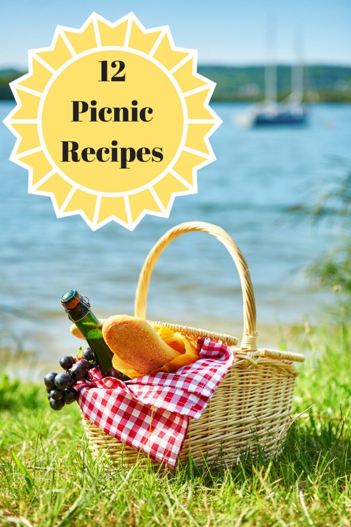 Graphic with text: 12 picnic recipes