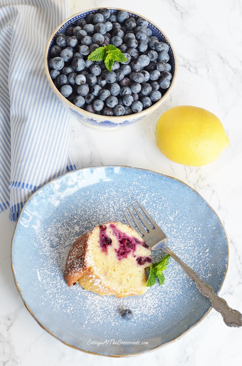 Blueberry lemon pound cake made with fresh blueberries