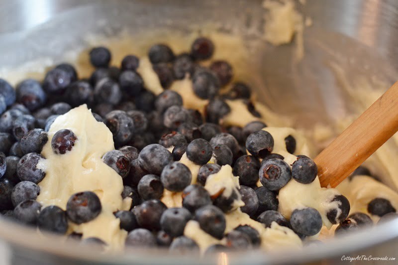 Blueberries added to pound cake mixture