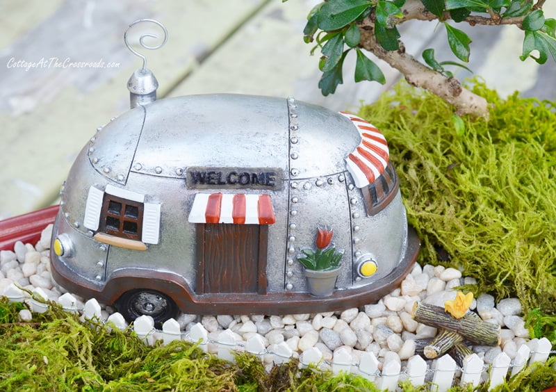 Miniature camper in a fairy garden