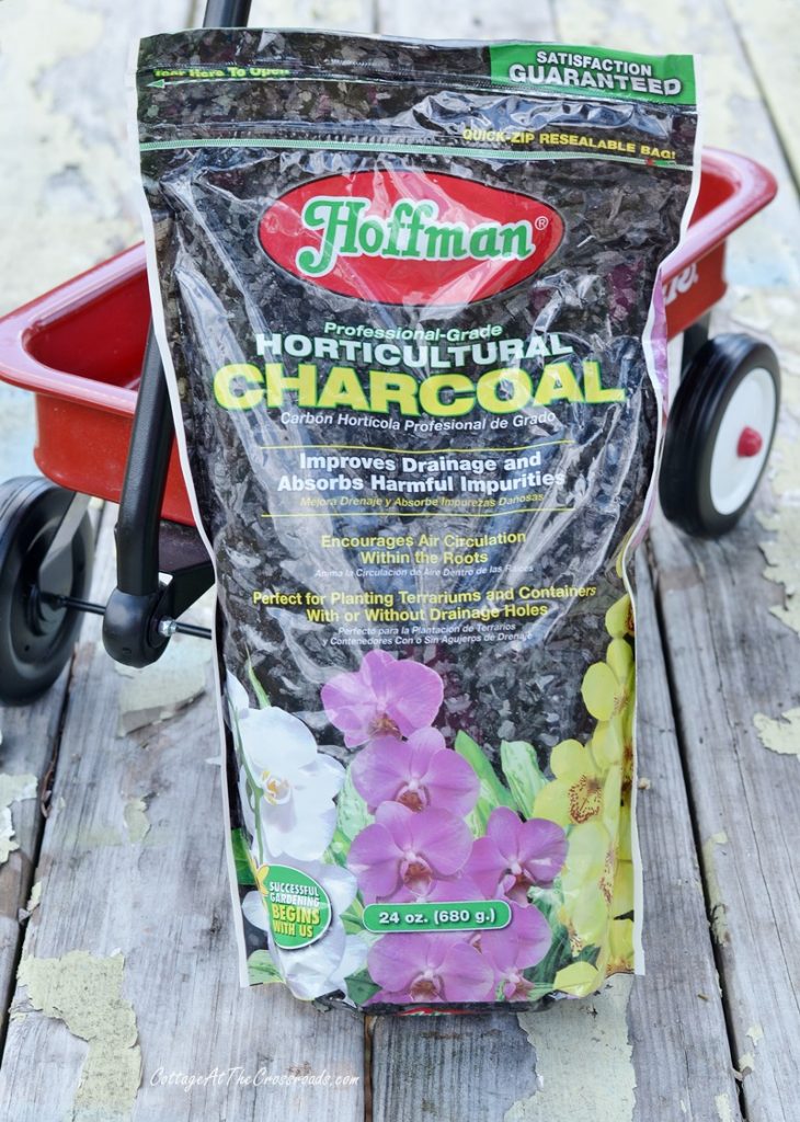A bag of horticultural charcoal to use in making a fairy garden