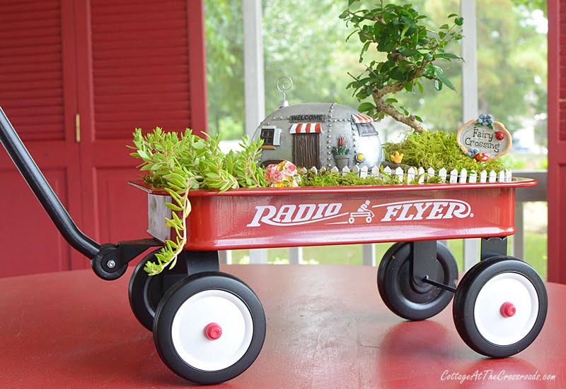 Fairy garden in a little red wagon