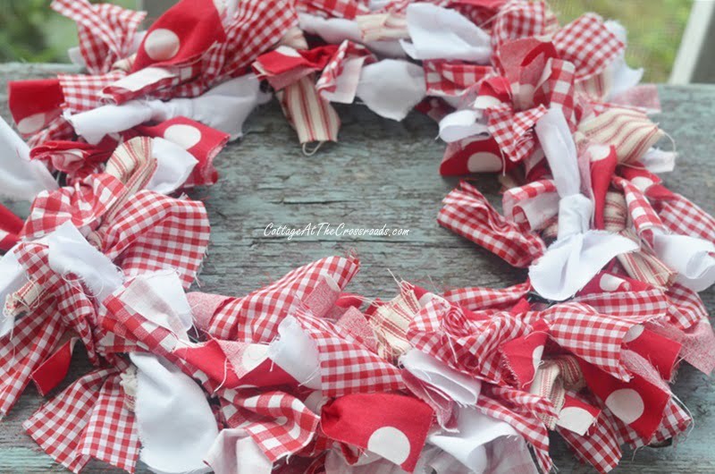 Red and white rag wreath