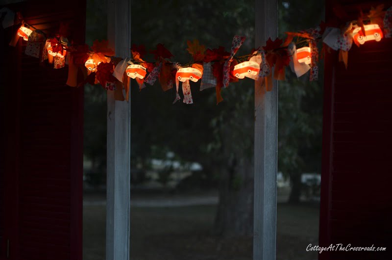 Lighted camper garland at night