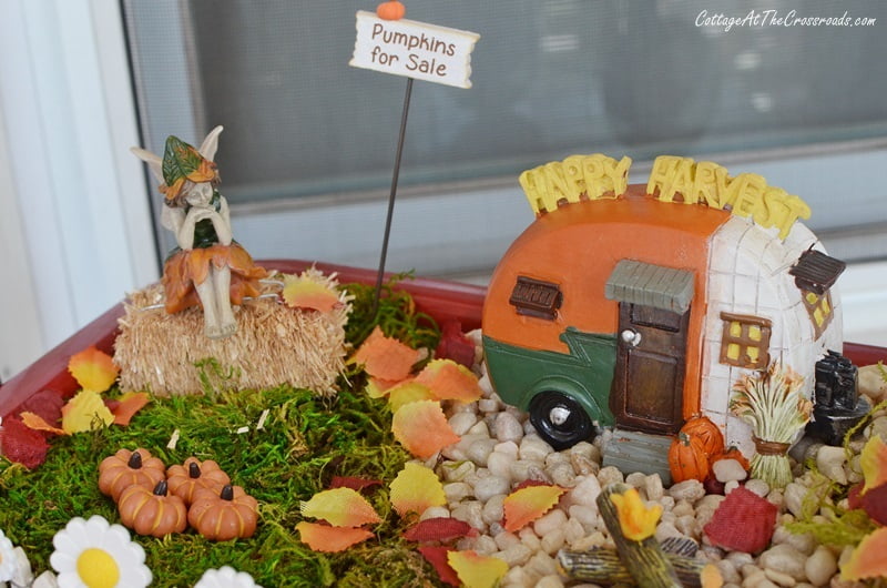 Fall fairy garden with a camping theme