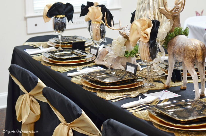 Black and gold christmas tablescape