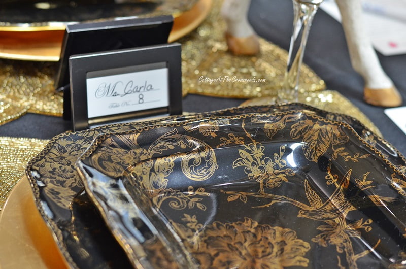 Black and gold square plates