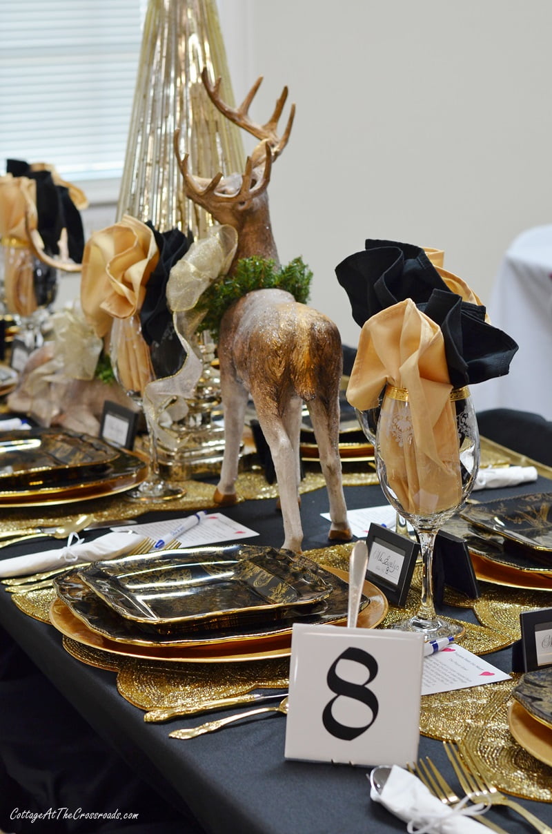 Black and gold christmas tablescape