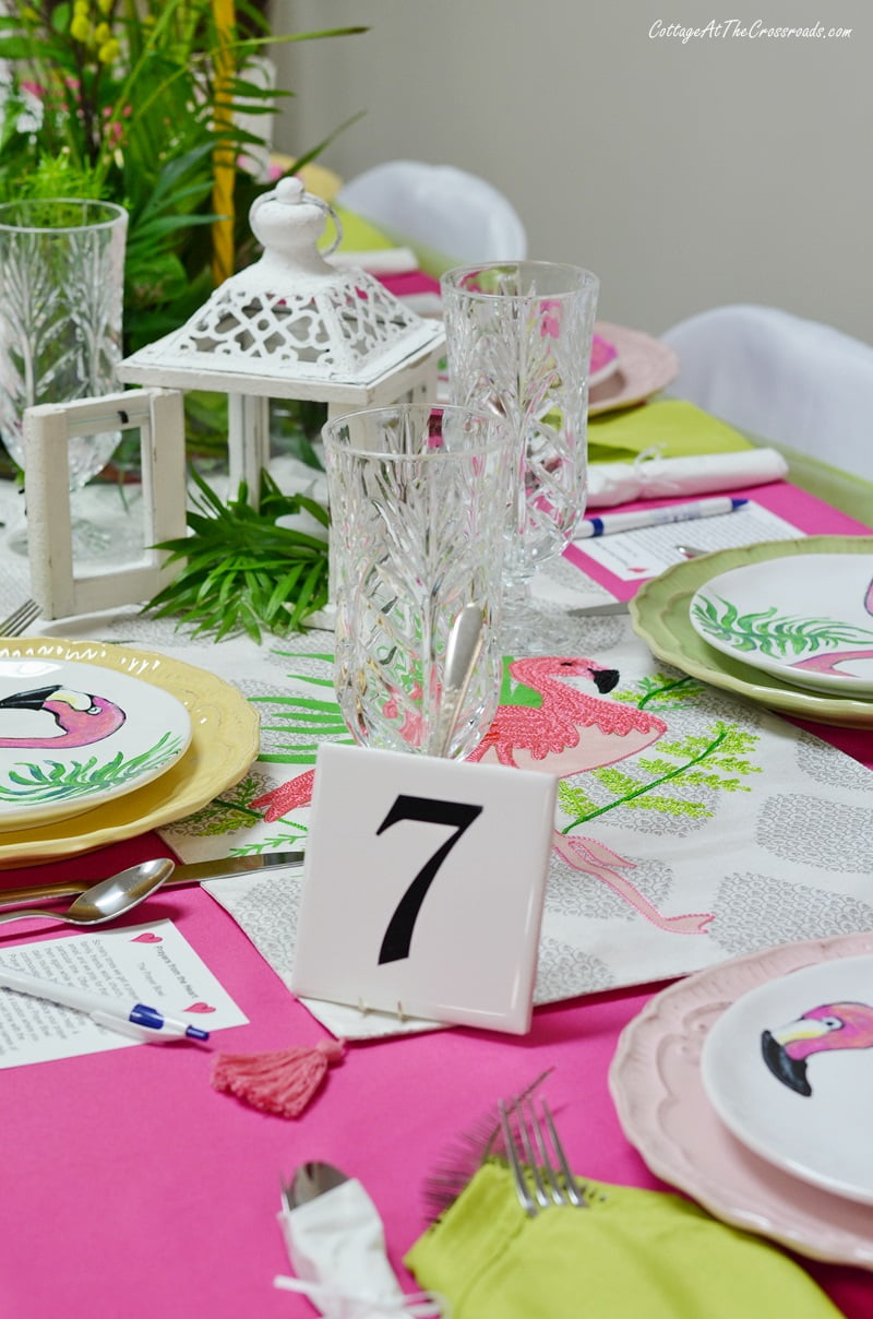 Flamingo themed tablescape