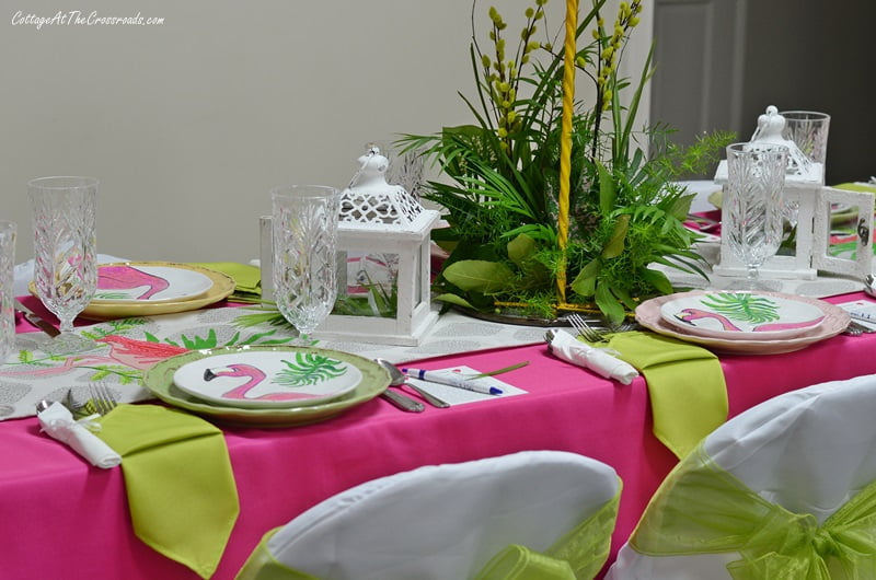 Chair covers with lime green sashes