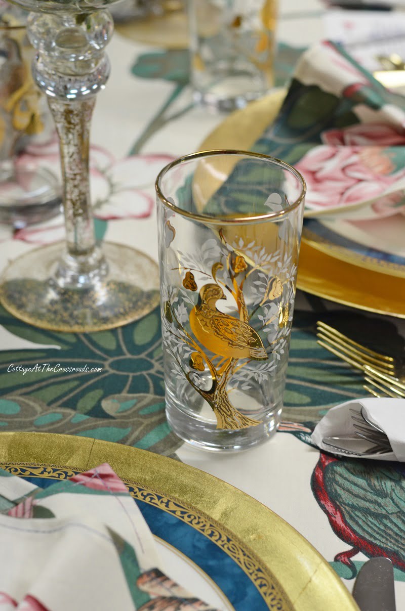 Gold bird decoration on glassware