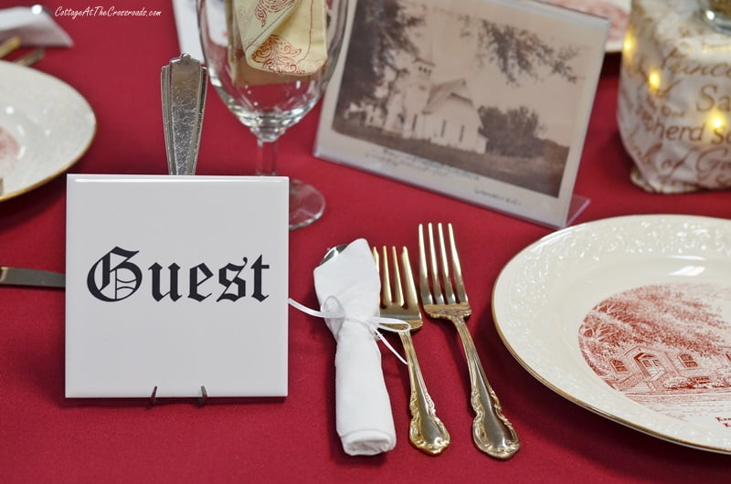 Guest table at a church tablesetting fundraiser