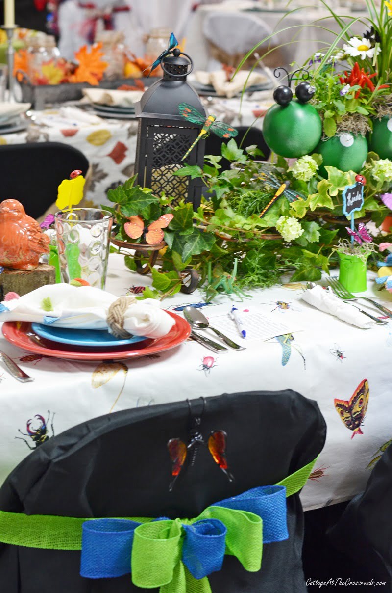 Fiestaware used on an insect themed tablescape