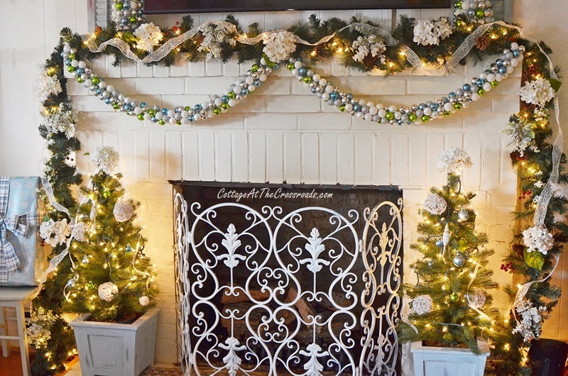 Christmas mantel with an ornament garland