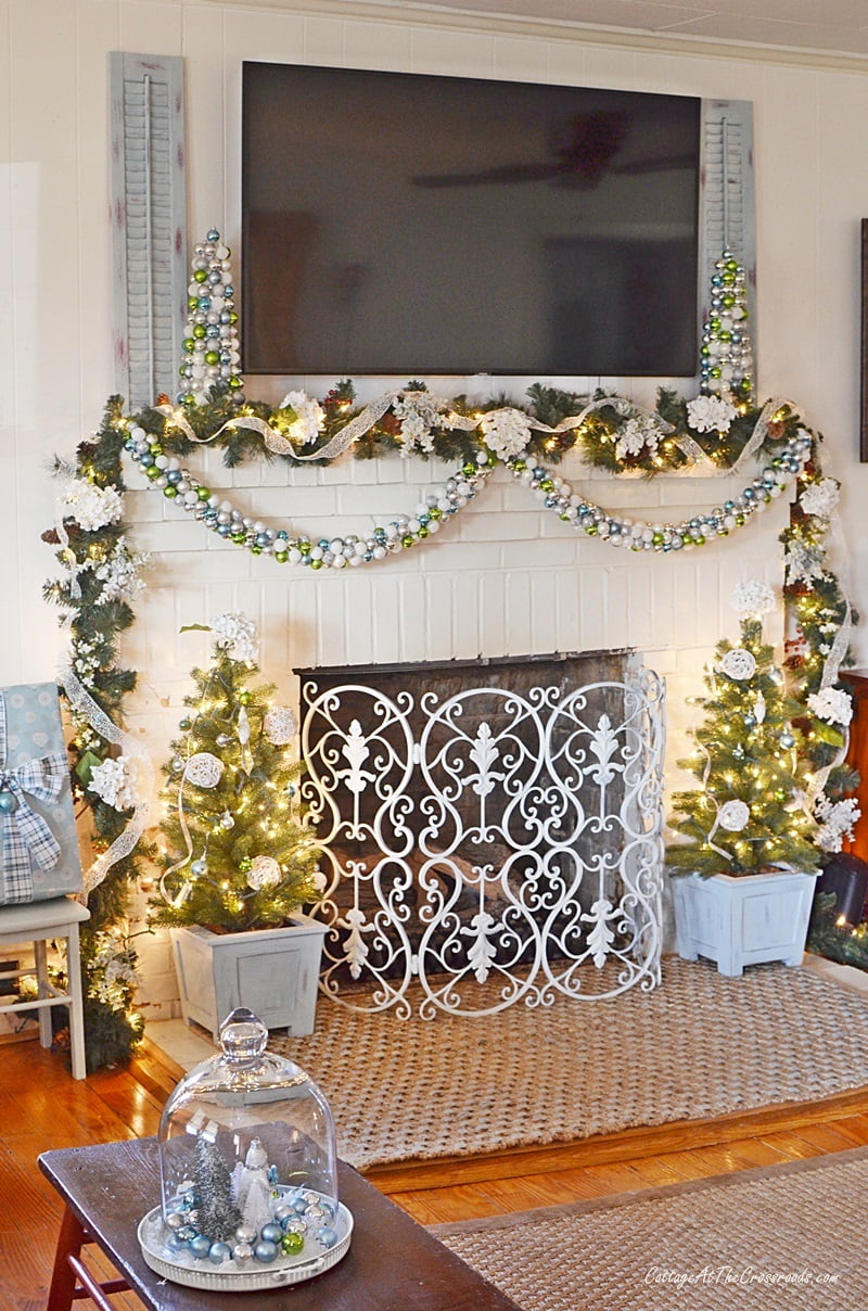 Christmas mantel with an ornament garland