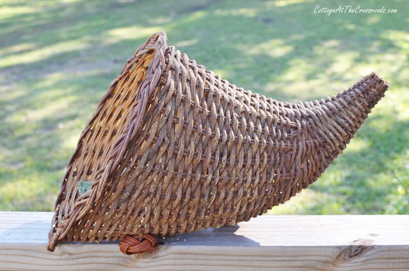 Brown wicker cornucopia