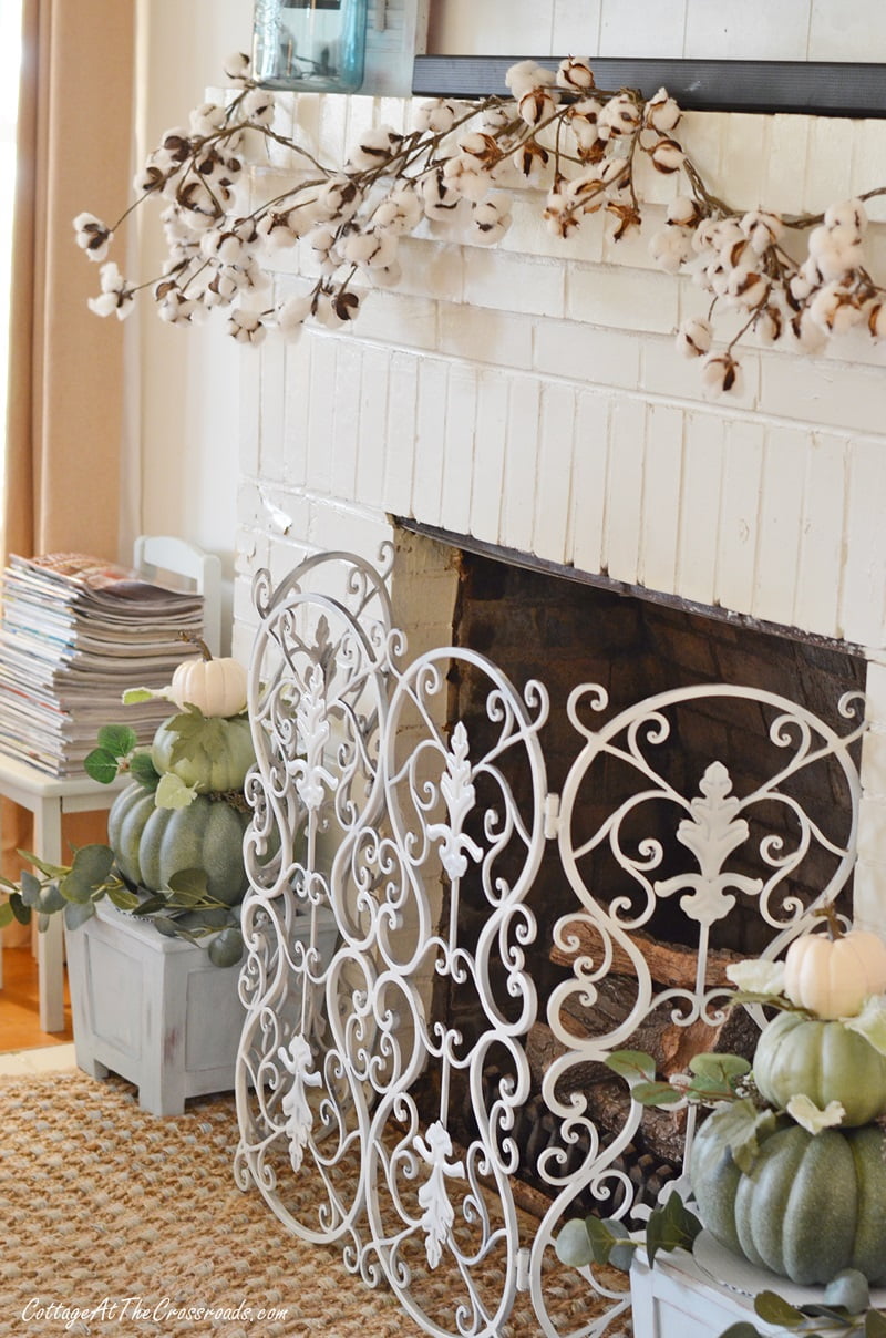 Fall mantel with a cotton garland