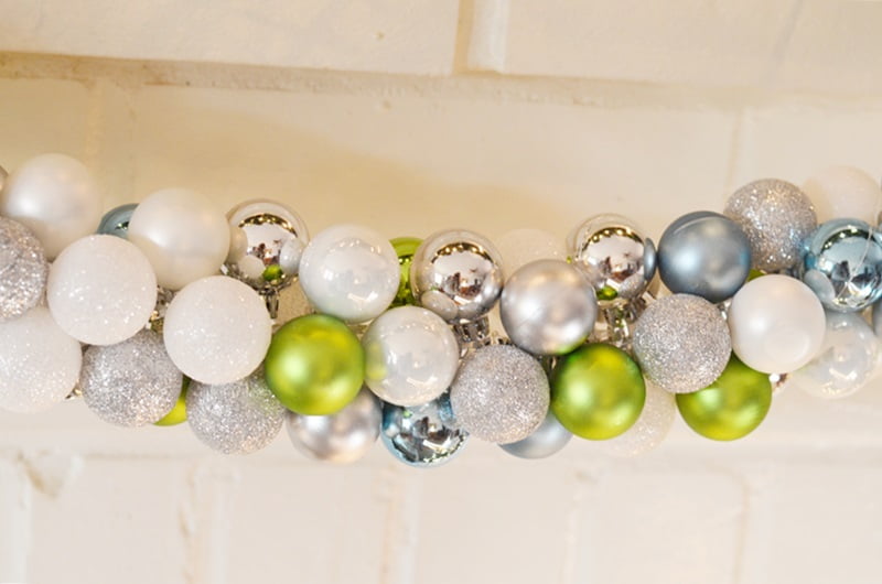 Ornament garland hanging on a mantel