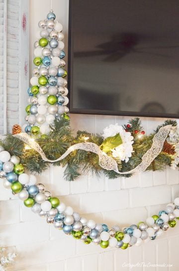 Christmas Mantel With An Ornament Garland - Cottage At The Crossroads