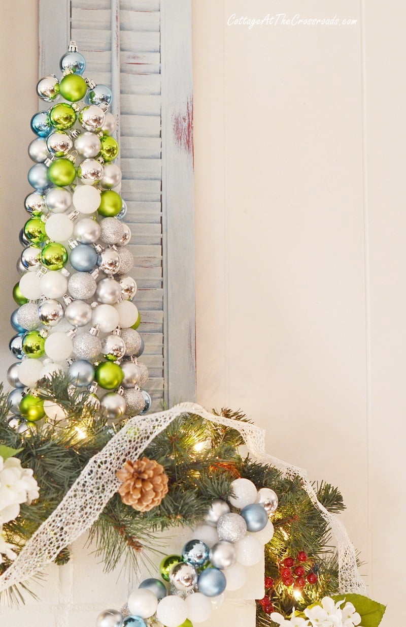 Ornament ball topiary used on a christmas mantel