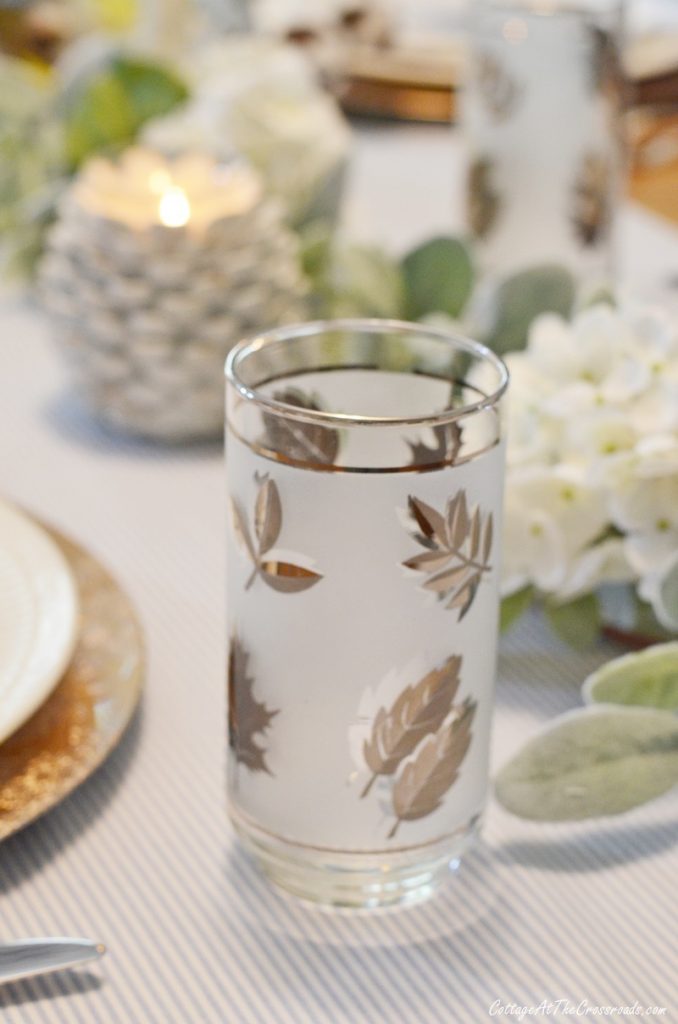 Vintage libbey frosted glasses with leaves