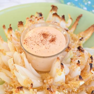 Healthier baked blooming onion with dipping sauce