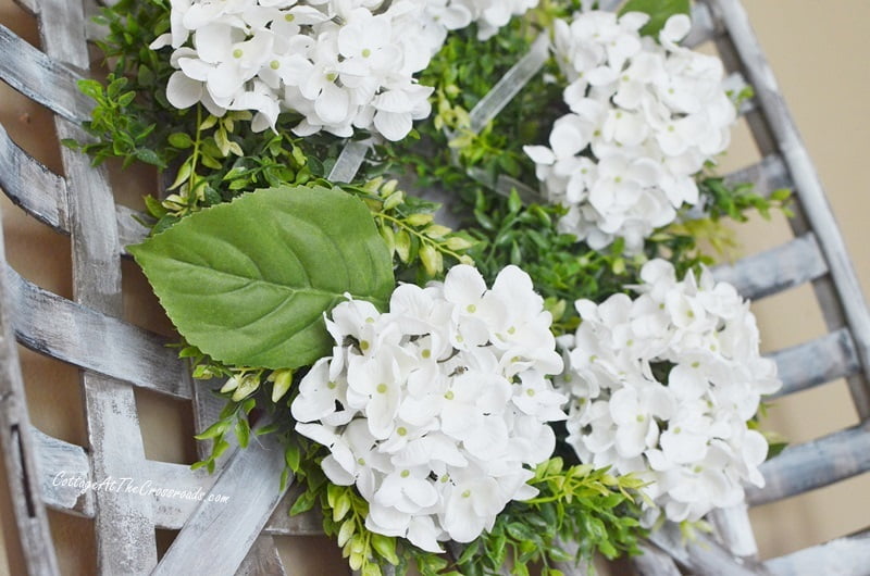 White hydrangea farmhouse wreath