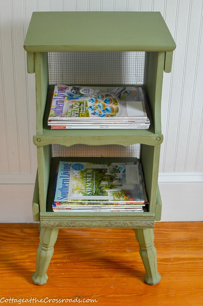 Green painted cottage style magazine rack