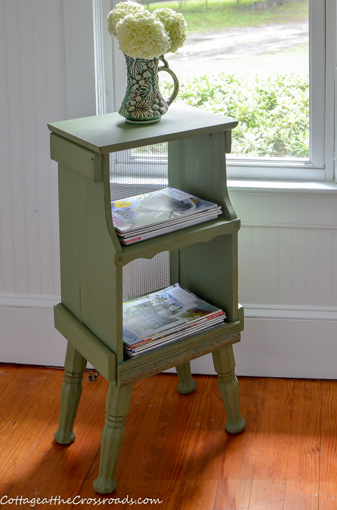 Cottage style magazine rack painted green