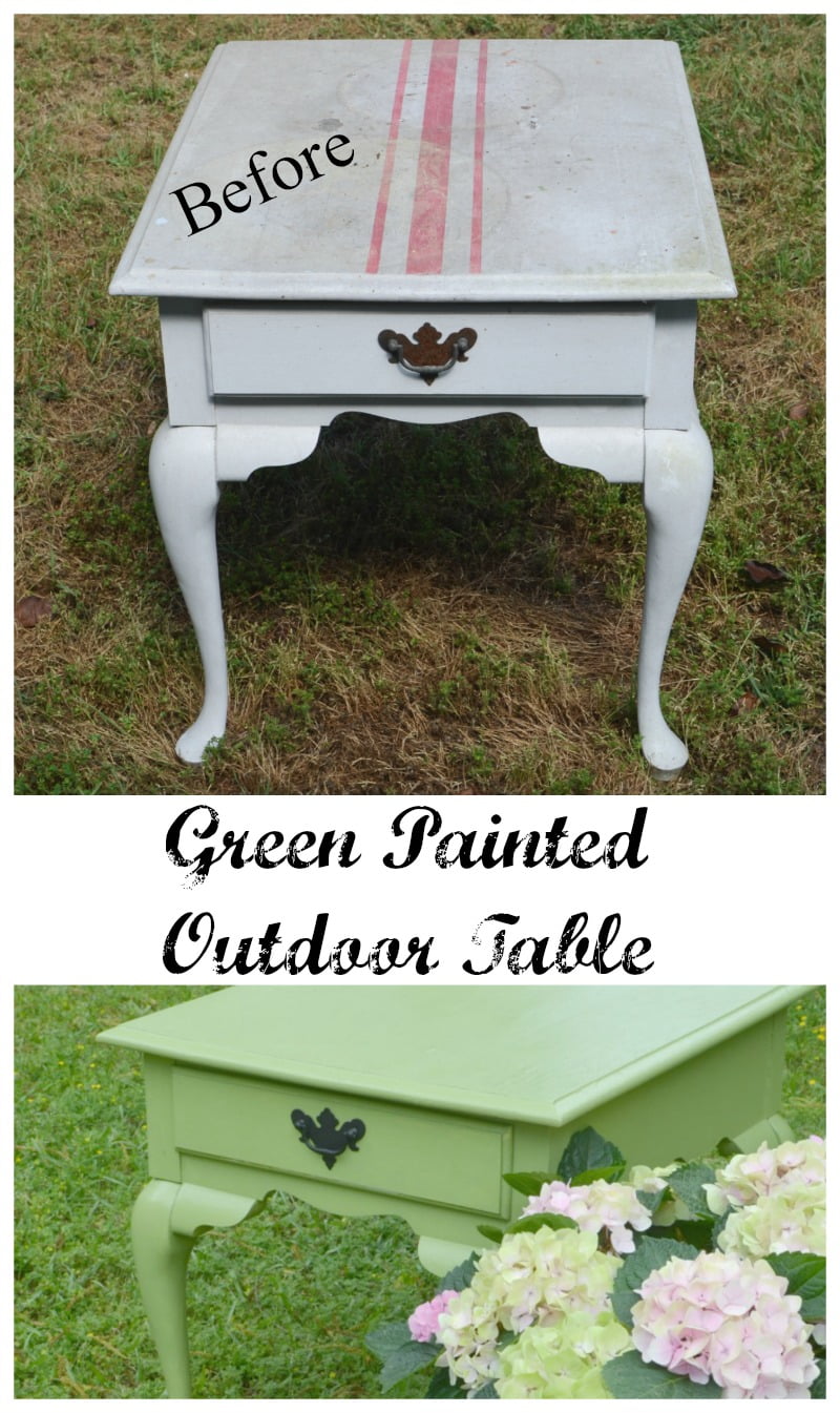 Graphic of before and after of a painted outdoor table