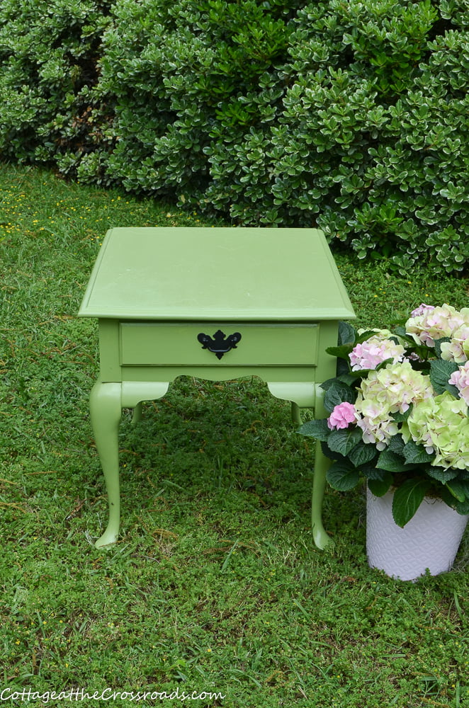 Green painted outdoor table