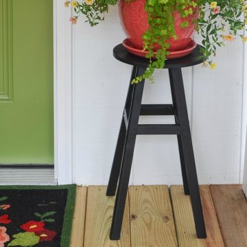 Refurbished wooden stool used as a planter