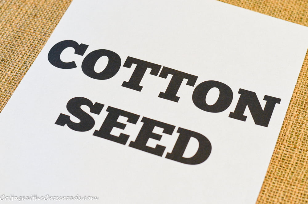 Printed words cotton seed