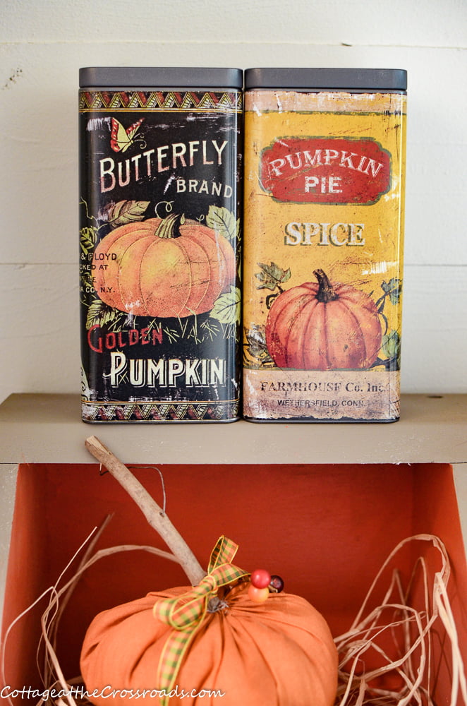 Fall tins on top of a cubby