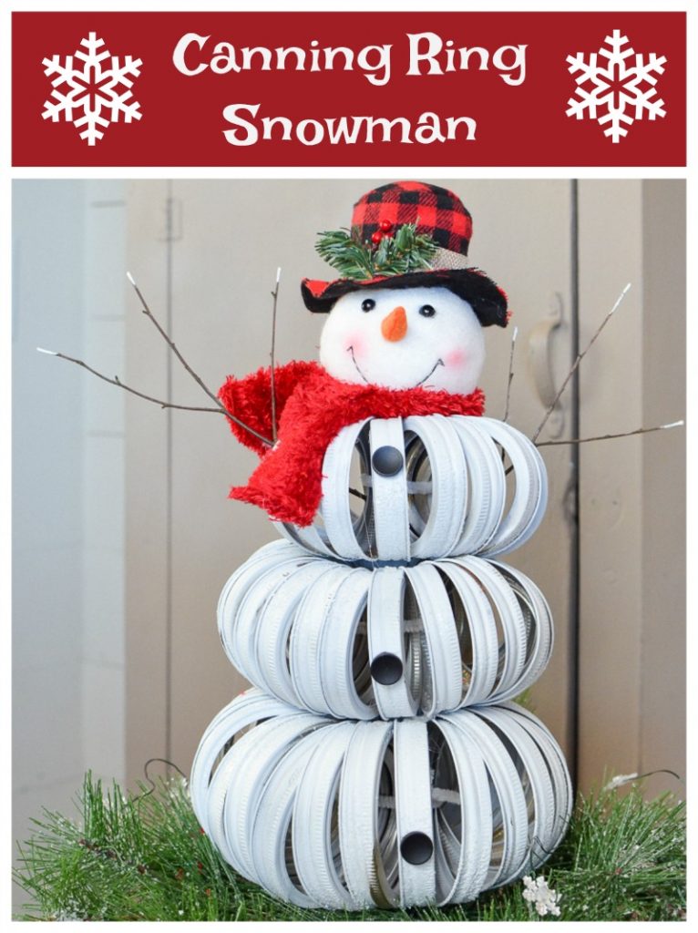 Adorable handmade snowman made from canning jar rings