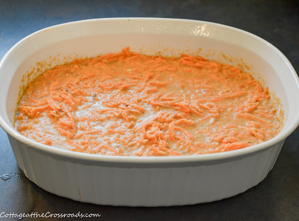 Sweet potato pudding in a baking dish