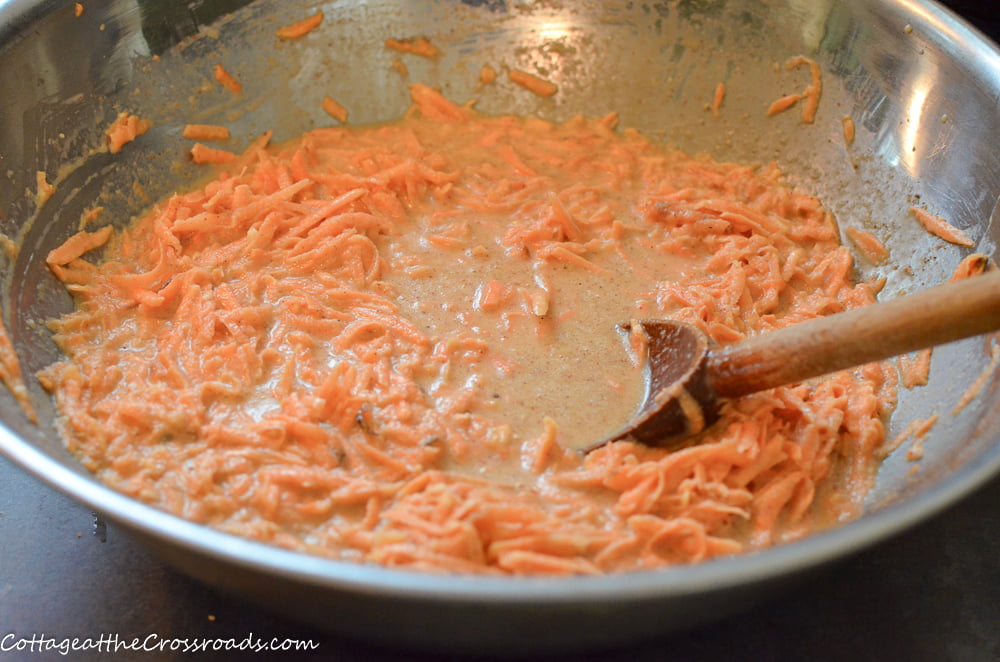 Ingredients in a grated sweet potato pudding