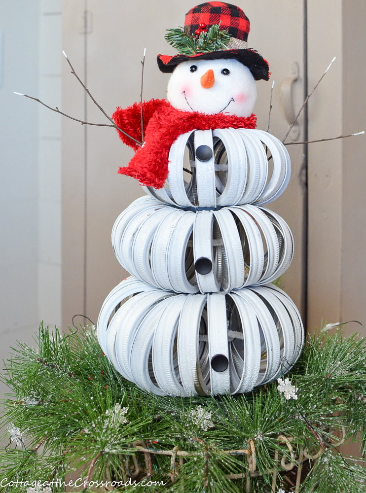 Adorable handmade canning ring snowman