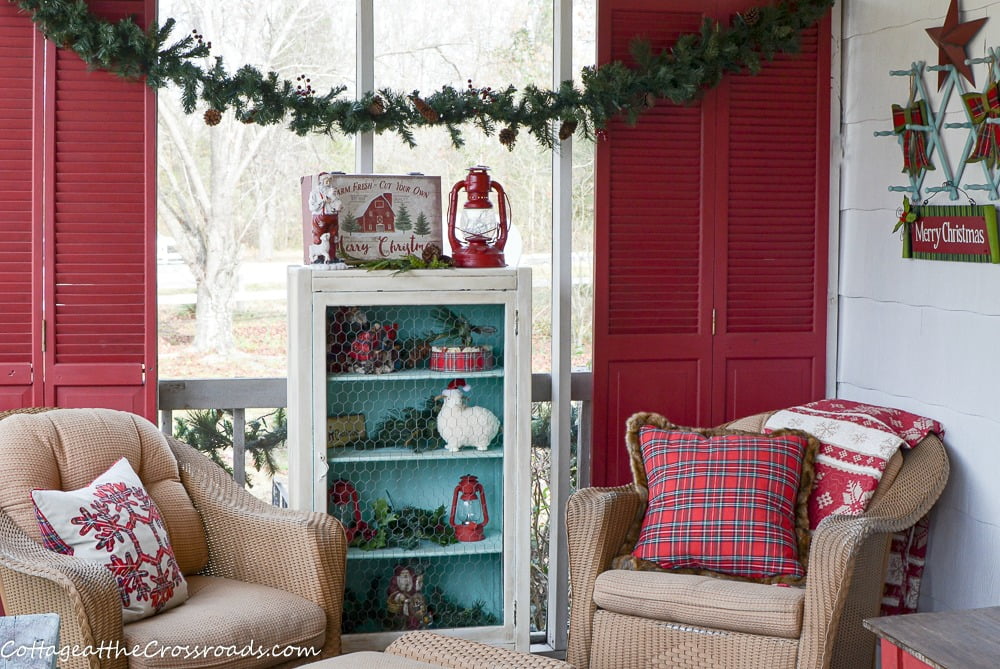 Plaid and aqua christmas porch