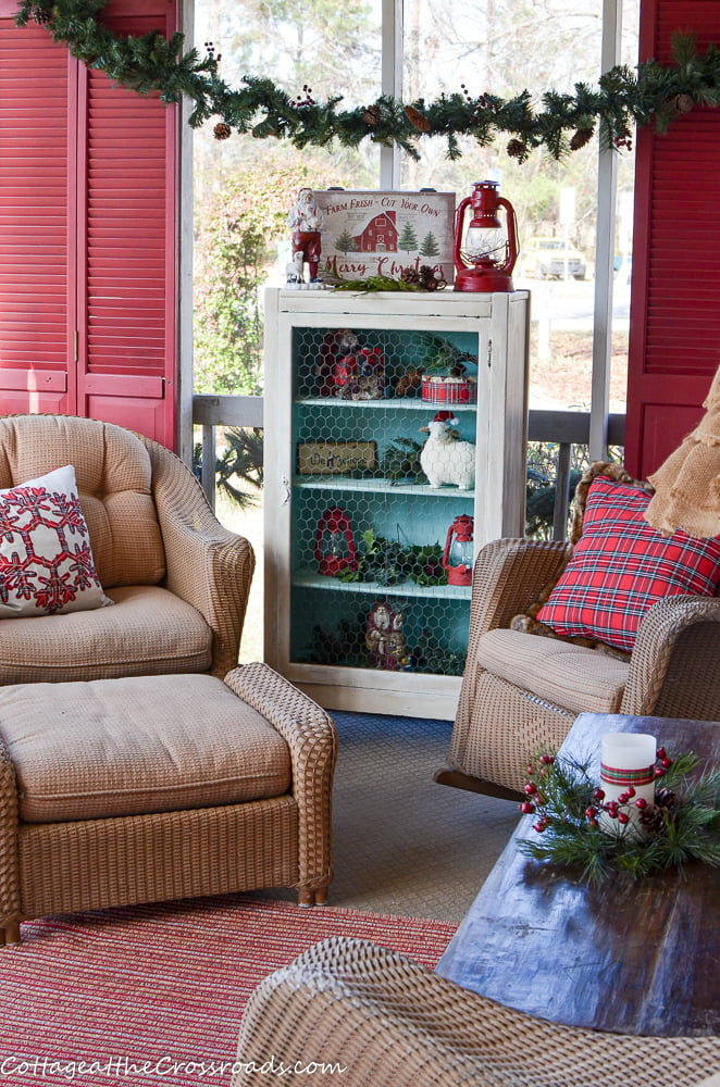 Aqua and red christmas front porch