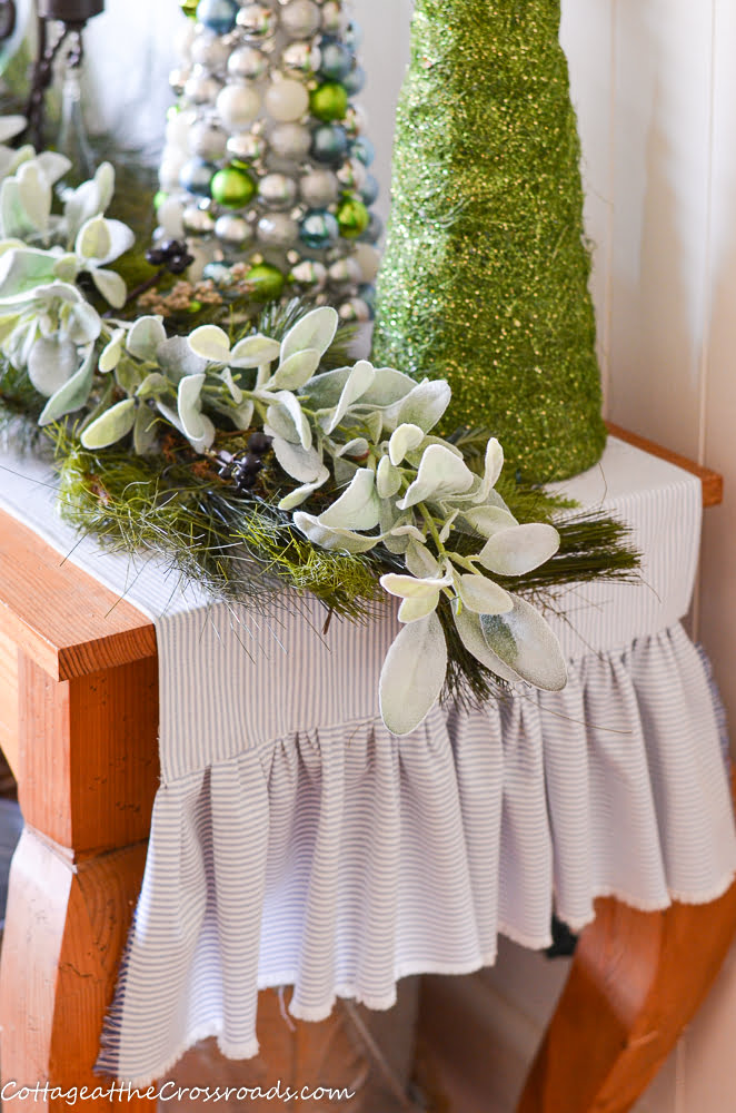 Blue ruffled table runner