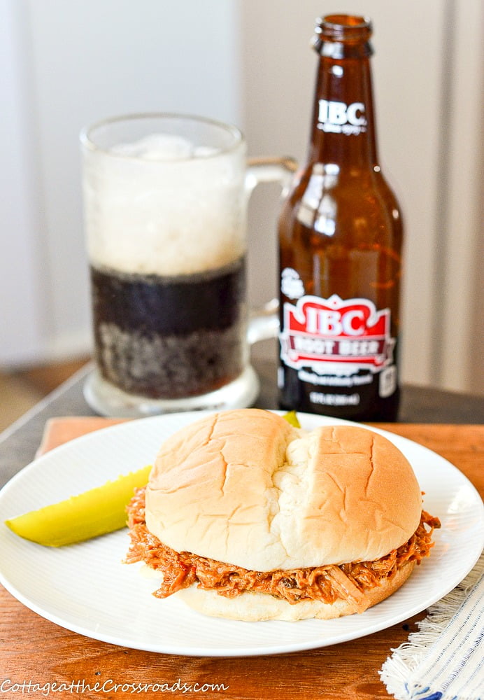 Pulled pork sandwich with root beer bbq sauce