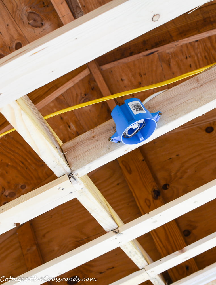 Electrical box on porch ceiling