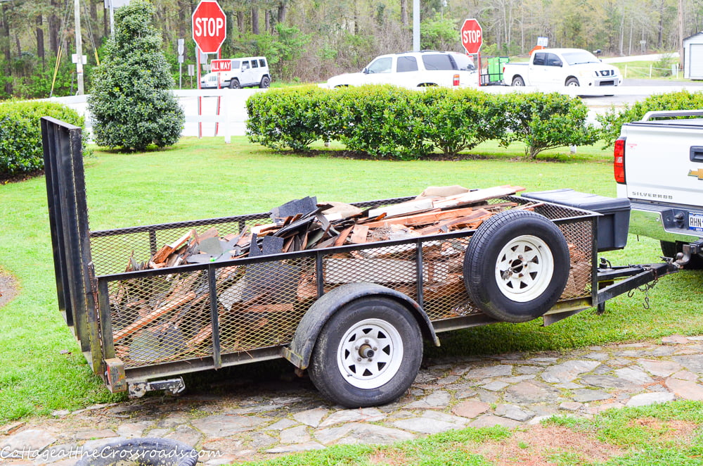 Porch demo trash on a trailer