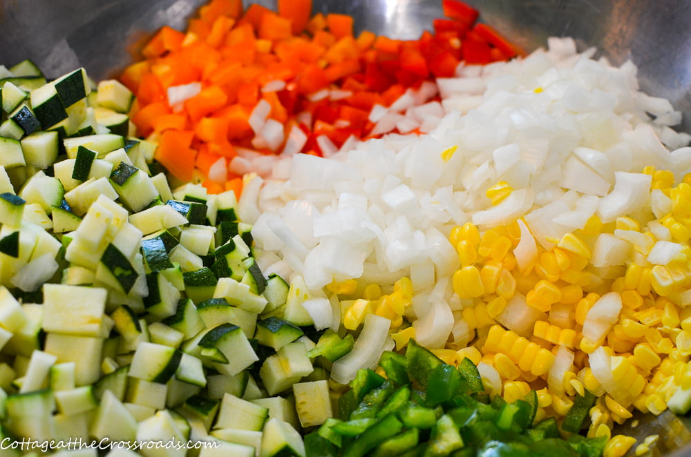 Zucchini Corn Relish 6 Chopped vegetables in a bowl