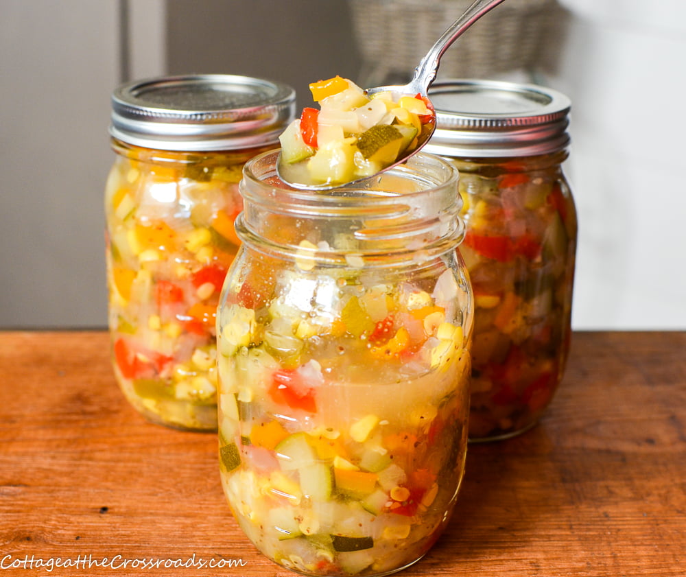 Zucchini Corn Relish 1 Zucchini corn relish in jars