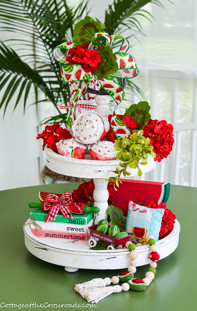 Tiered tray with a watermelon theme